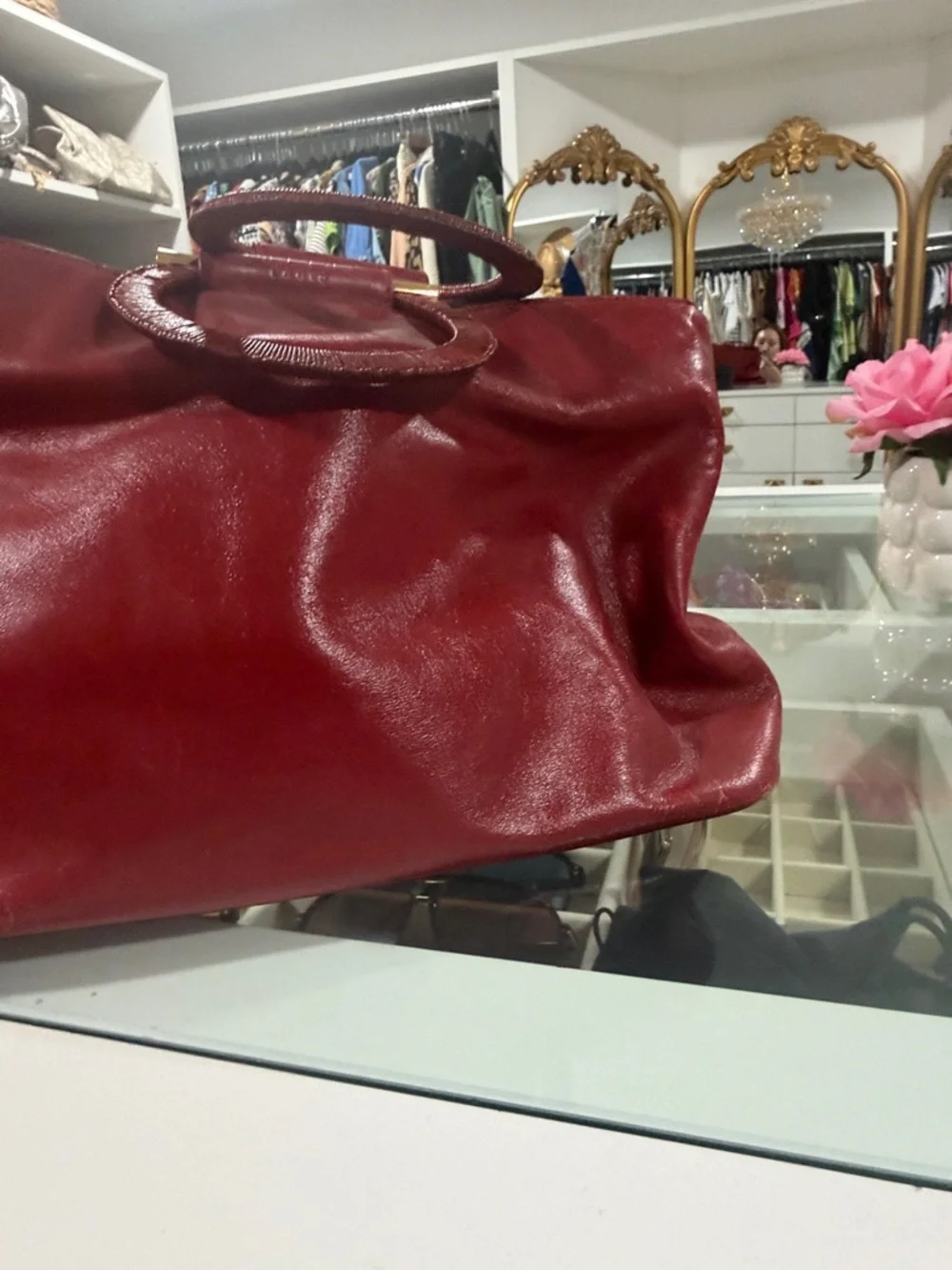 Celine Red Leather Wrapped-Handle Satchel - Picture 4 of 9